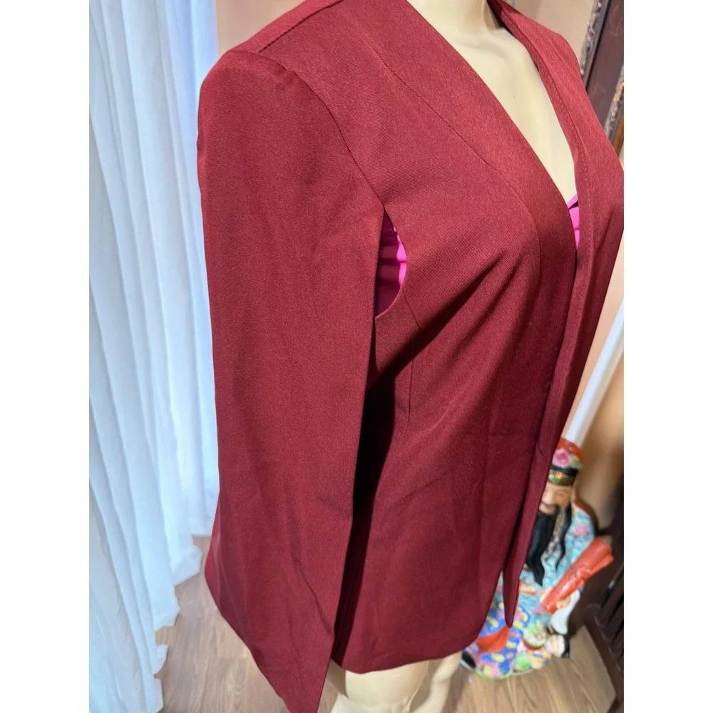 Womens‎ Burgundy Cape Blazer Open Front Split Sleeve Jacket PY0415 Small Maroon